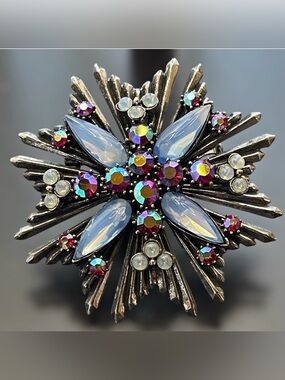 Florenza Silver Starburst Cross with Moonstone & AB Rhinestones Brooch/Pendant